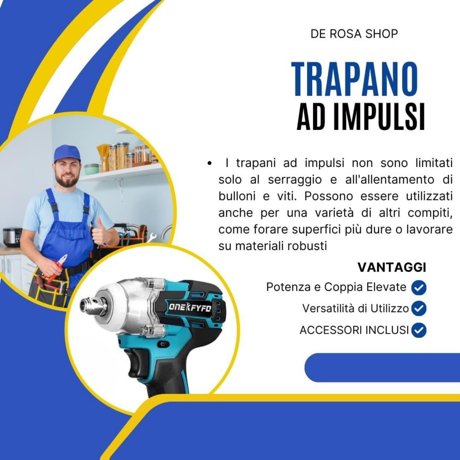 Kit Completo Professionale Fai da Te 4 in 1 con Trapano Avvitatore a Batteria, Trapano a Percussione a Batteria, Smerigliatrice Angolare a Batteria, Trapano a Martello e ad Impulsi Svita Bulloni 68v