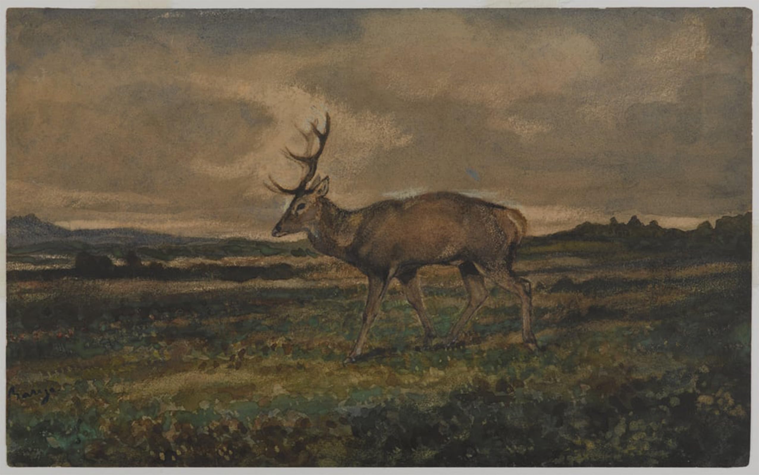 SERENDIPITP Retro Picture Poster Wall Art Pictures Painting Stag Walking by Antoine Louis Barye Wall Art Canvas Print for Wall Decor 60x90cm