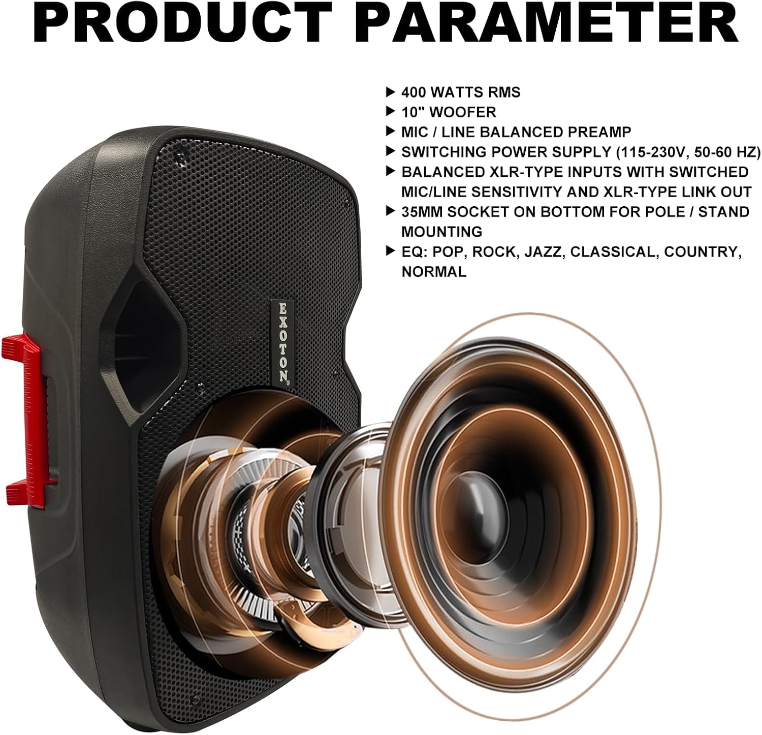 EXOTON 10 inch Professional Dual Powered PA Speakers, 2-Way Active&Passive Loudspeakers, PA System Combo Set with Microphone/Tripods/Remote Control/Bluetooth/USB, Indoor&Outdoor