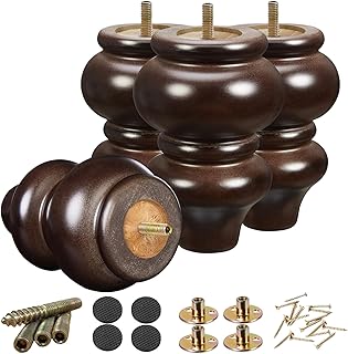 Wood Furniture Legs 5 inch Sofa Legs Pack of 4,Round Couch Legs Espresso Mid Century Desk Legs,Sofa Replacement Parts,for Dresser, Sideboard, Recliner, Coffee Table