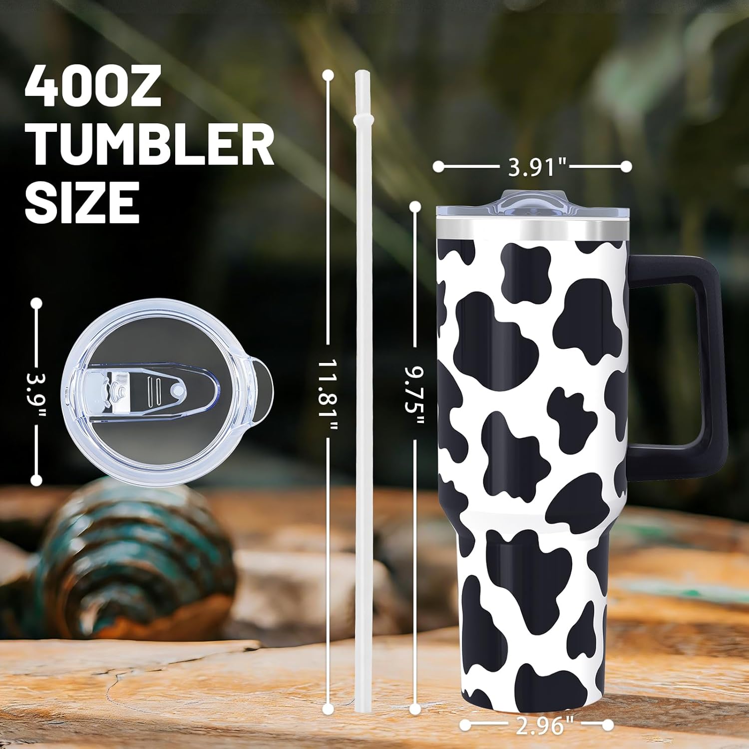 40oz Cow Print Tumbler With handle, Stainless Steel Leak Proof Travel Coffee Mug Cup Water Bottle Tumbler With Lid and Straw, Cow Gifts for Women Birthday Christmas Mothers Day - Image 2