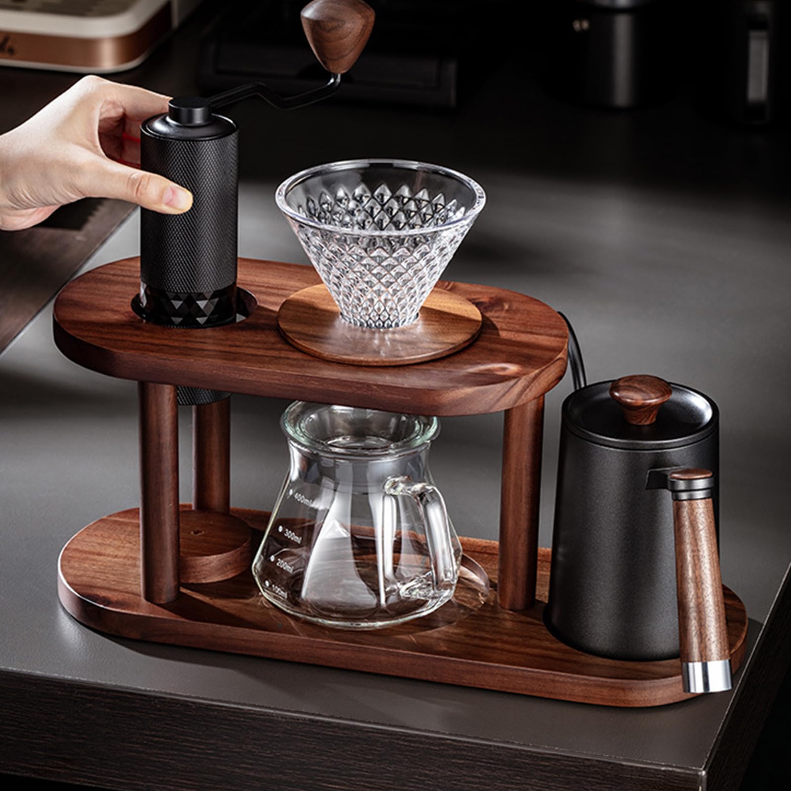 Einfaches Handtropfer Kaffeebrüher Set aus Naturholz und hitzebeständigem Glas Kaffeezubehör für kleine Küchen Ästhetisches Zubehör