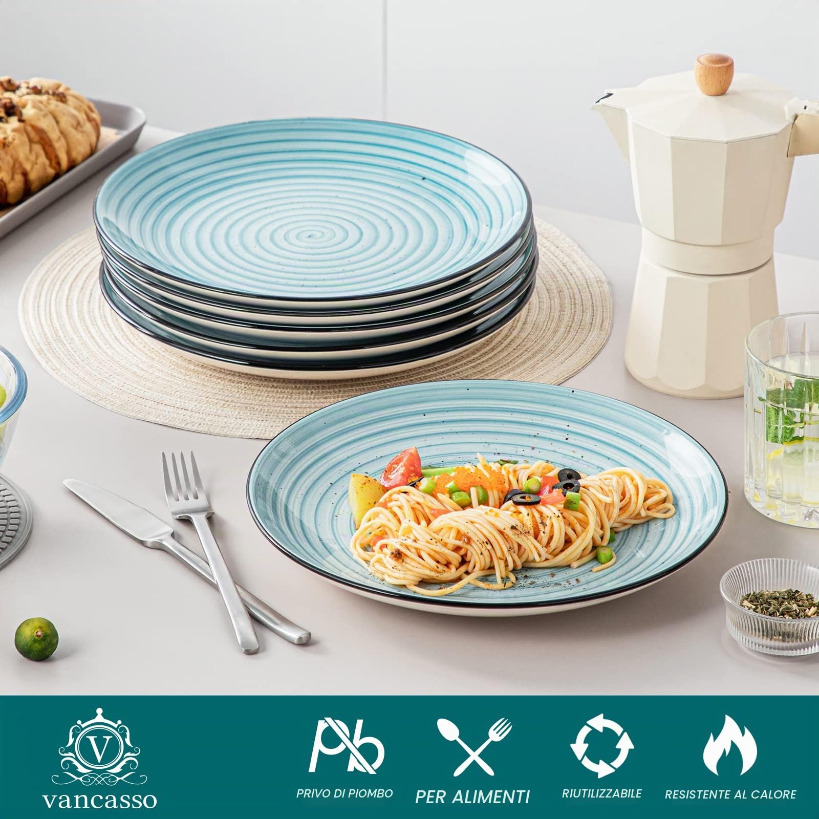 vancasso BONBON - Set di 6 piatti piani da 26,7 cm, in ceramica antigraffio, lavabili in lavastoviglie e adatti al microonde, piatti da dessert, piatti per pasta, insalata, per portata principale,
