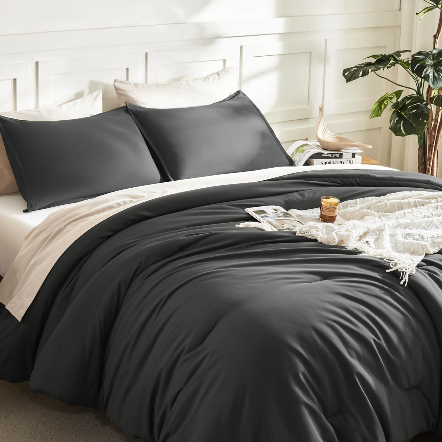 Litanika Grey Comforter Queen Size Set, Dark Gray Lightweight Plain Bedding Comforters Sets, All Season Fluffy Bed Set (90x90In Comforter & 2 Pillowcases) - Image 5