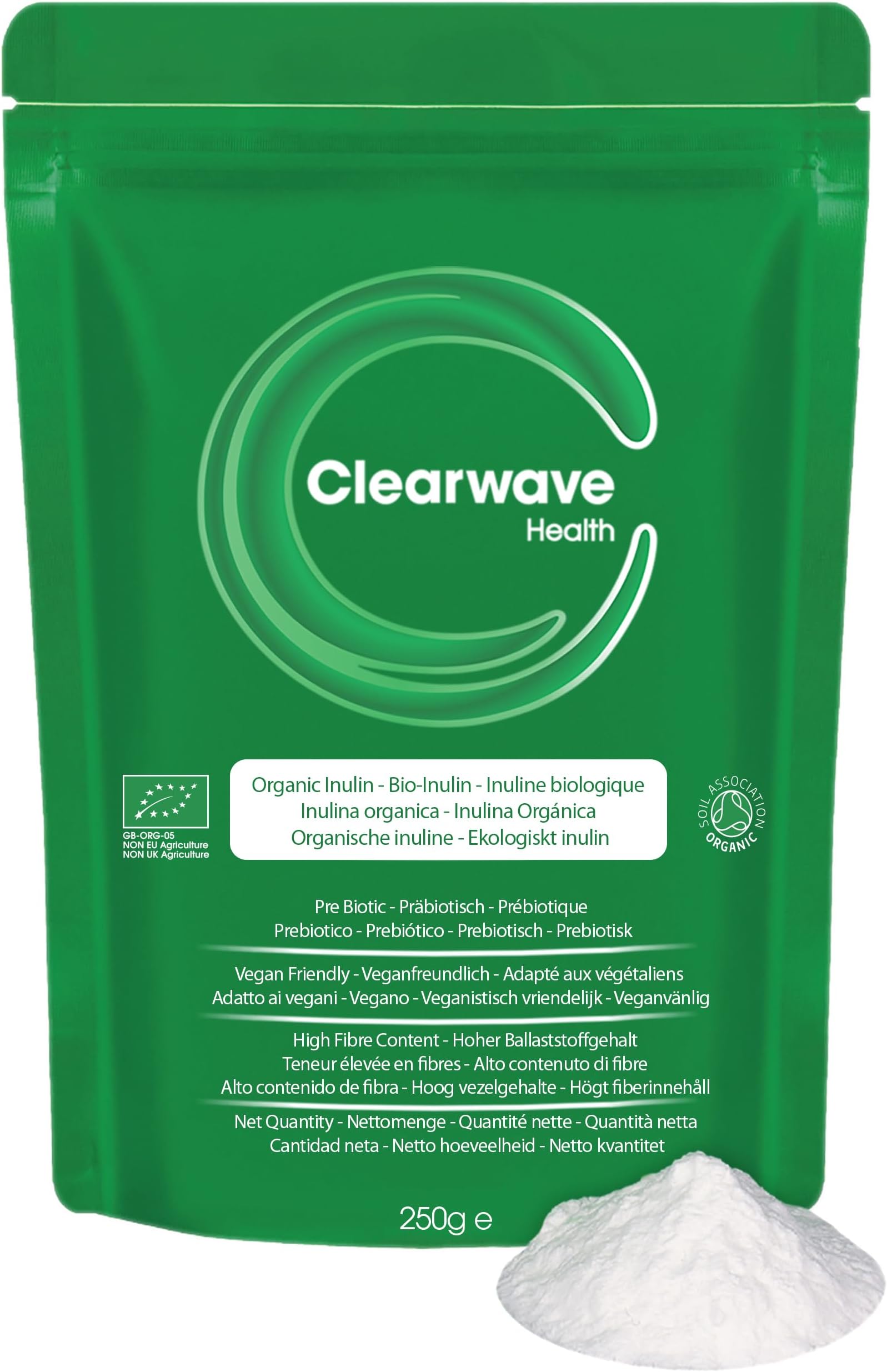Organic Inulin Powder - 250g High Grade Prebiotic Fibre, Fructo Oligo Saccharide (FOS), Certified by The Soil Association,