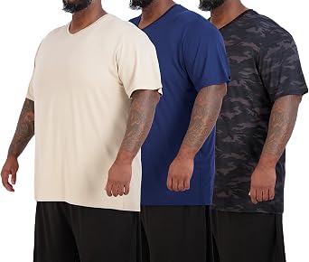 Real Essentials 3 Pack Mens Big & Tall Short Sleeve V-Neck Athletic T-Shirt Dry-Fit Workout Shirts Moisture Wicking 3X-5X