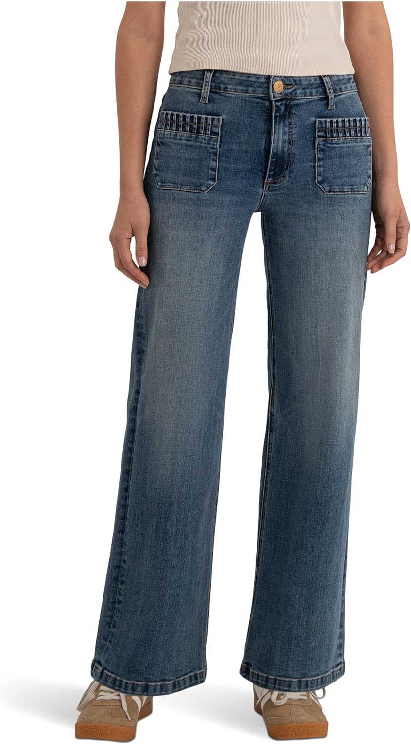 KUT from the Kloth Maya High-Rise Wide Leg Patch Pockets with Ruching in Affection