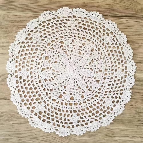 Miniatura 6 de PHANTOMON Manteles individuales de punto redondos de algodón hechos a mano, hechos a mano, con patrón de estrellas, borde ondulado, paquete de 4 (12