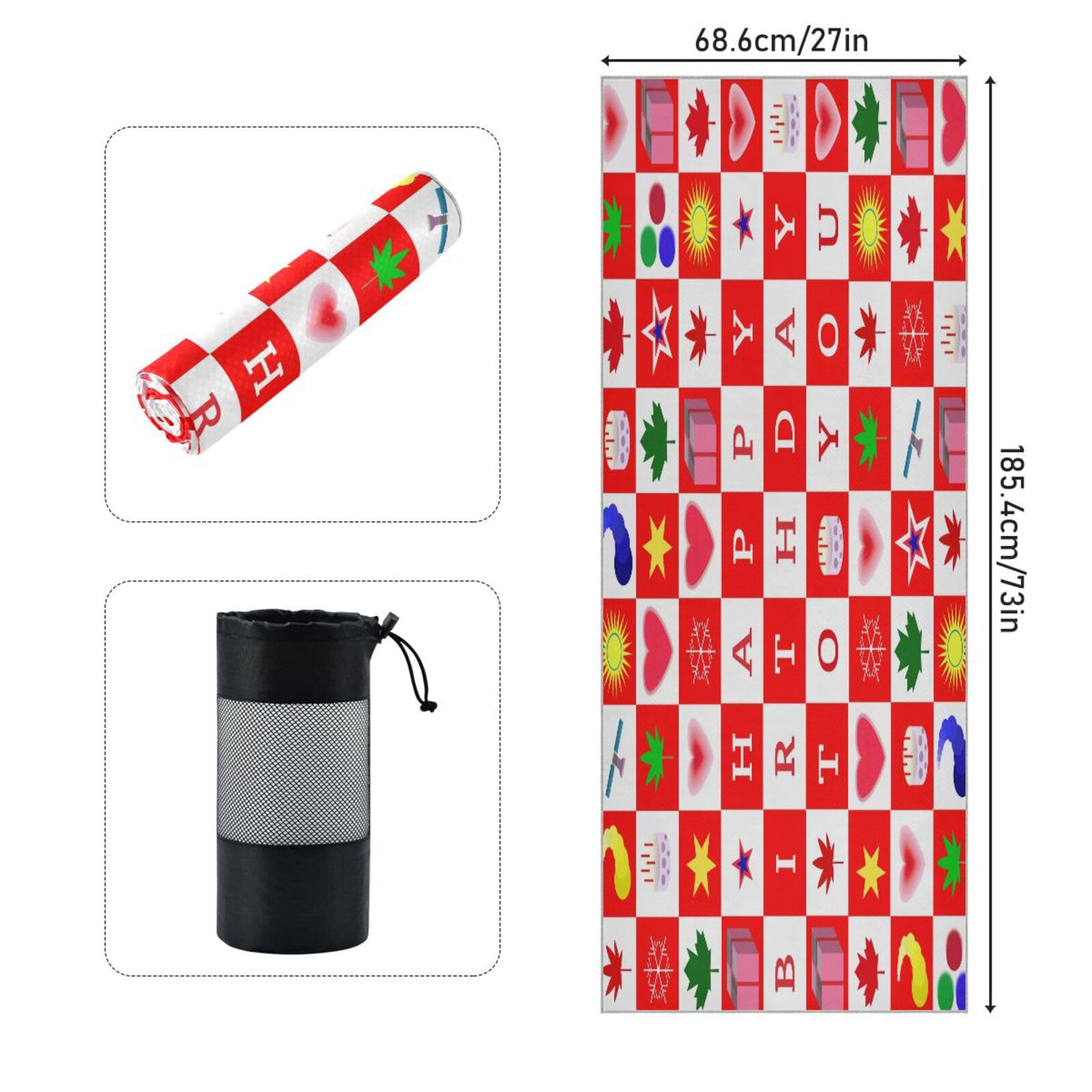 pnyoin Happy Birthday to You Yoga Towel,Hot Yoga Mat Towel with Grip Dots Sweat Absorbent Non-Slip for Hot Yoga, 24