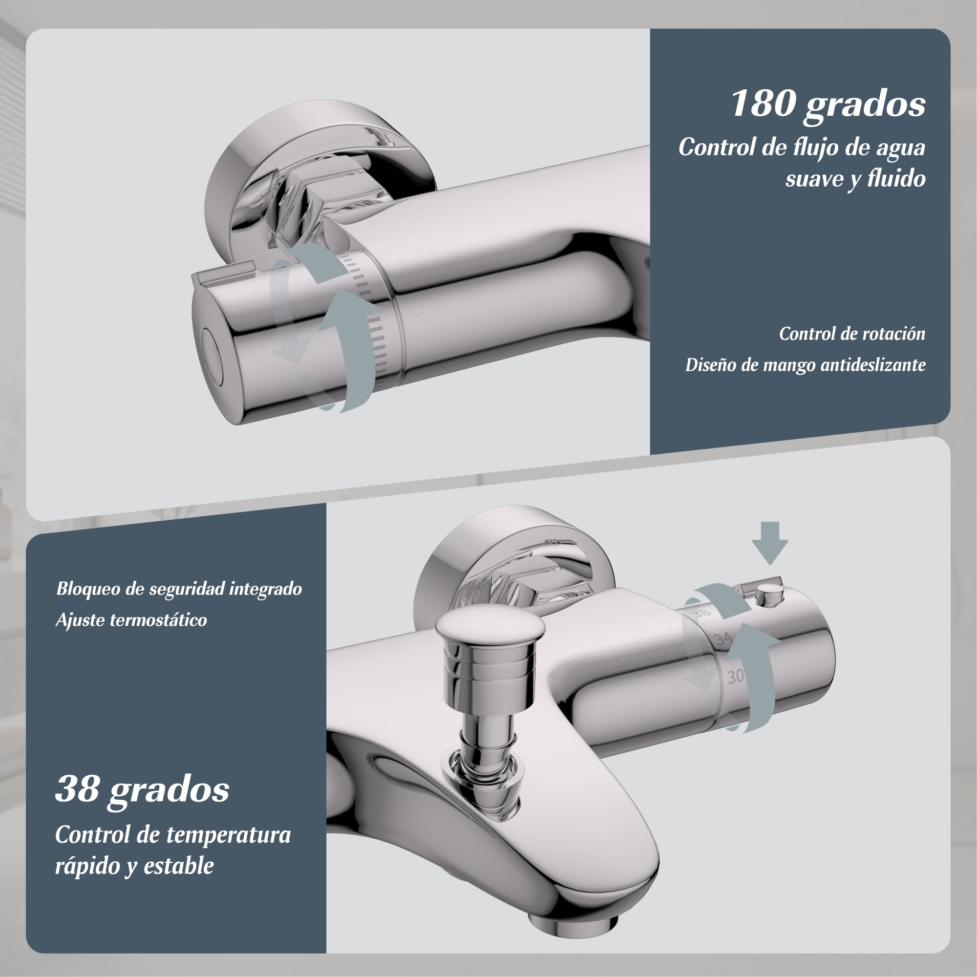 MORADO Mezclador Termostatico para Baño,Grifo Ducha Termostatico,Grifo Termostatico Bañera,Acabado Cromado