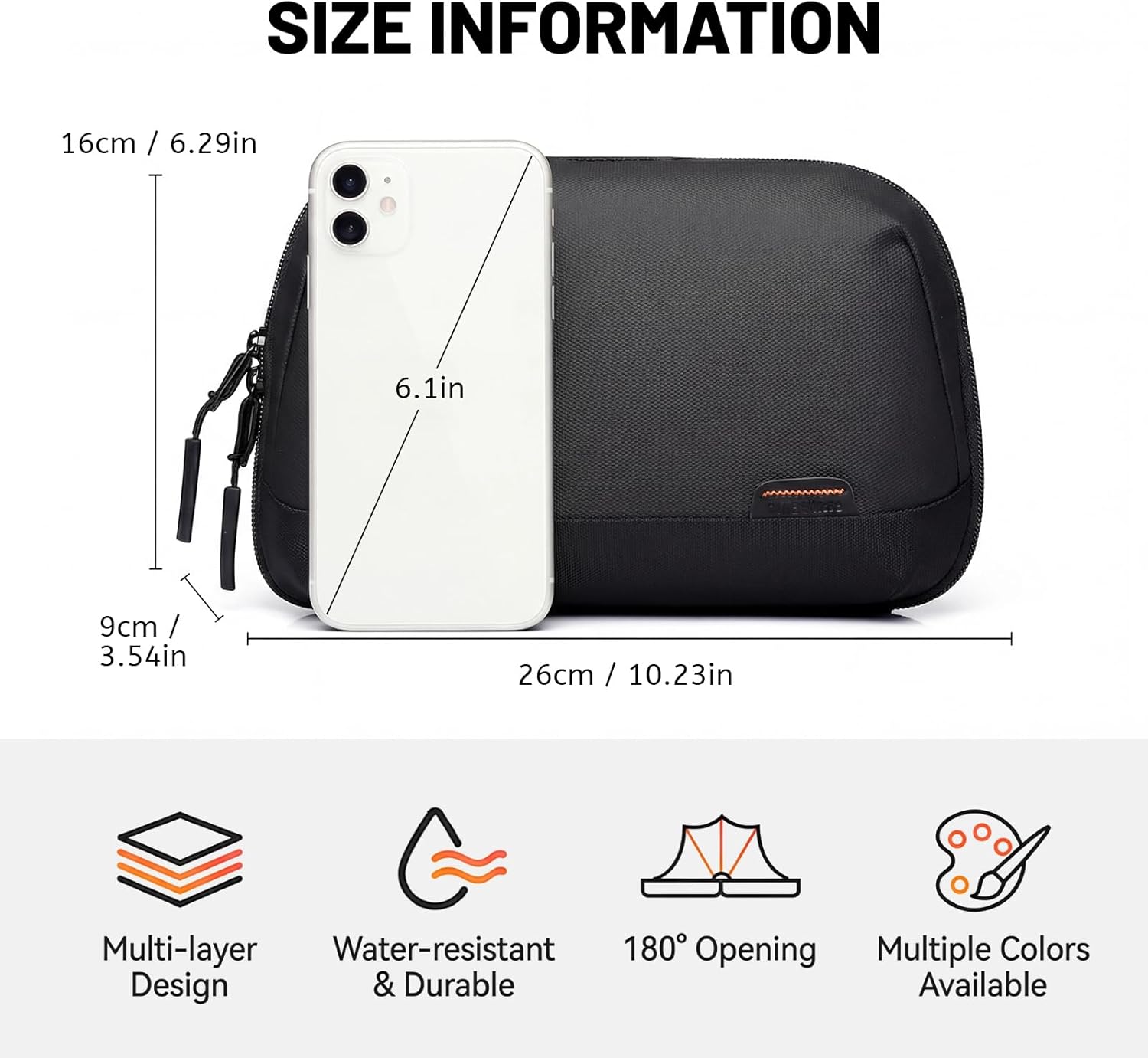 mygreen Electronics Organizer Travel Case, Water Resistant Tech Bag Charger Pouch for Cord, Cable, Cards, Phone, Airpods, Black