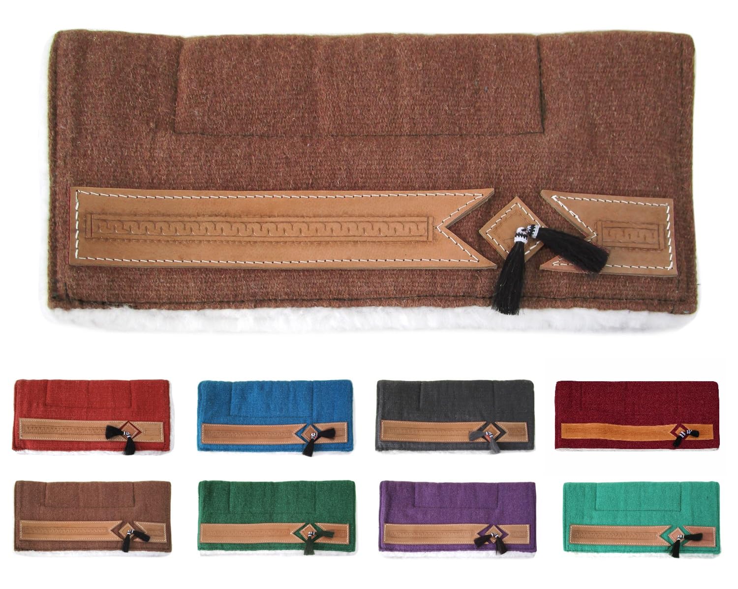 NETPROSHOP Pony Western Pad z miękkim futerkiem i zdobieniem skórzanym, długość pleców ok. 62 cm, kolor: brązowy