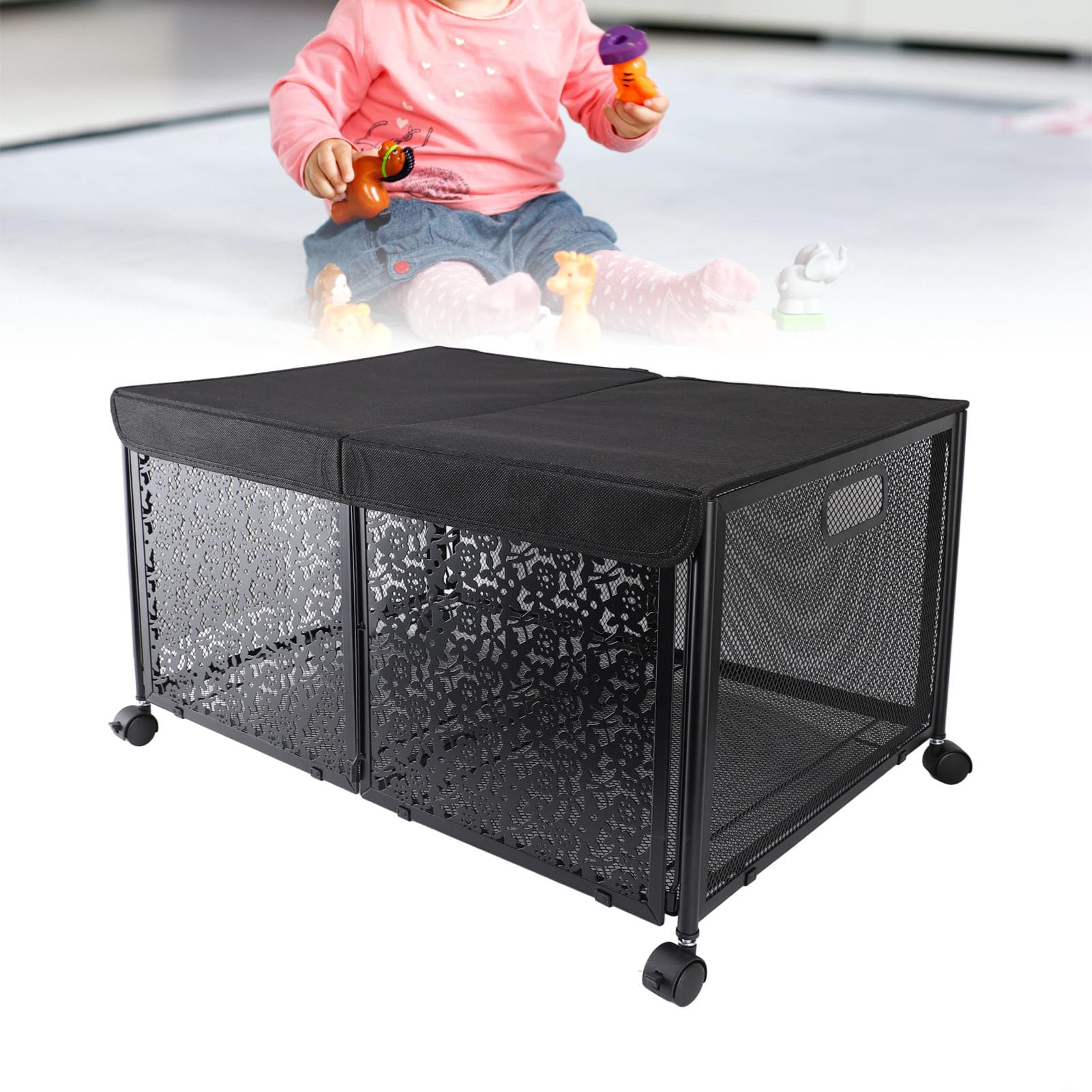 CHICIRIS Scatola portaoggetti pieghevole per giocattoli di grande capacità 70 L, resistente alla polvere, portatile, in metallo, per sala giochi per bambini, soggiorno, camera da letto per bambini