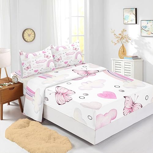 Miniatura 145 de CVHouse Juego de sábanas de mariposa arcoíris tamaño individual para niñas, niños, adolescentes, juego de ropa de cama de 4 piezas con 1 sábana