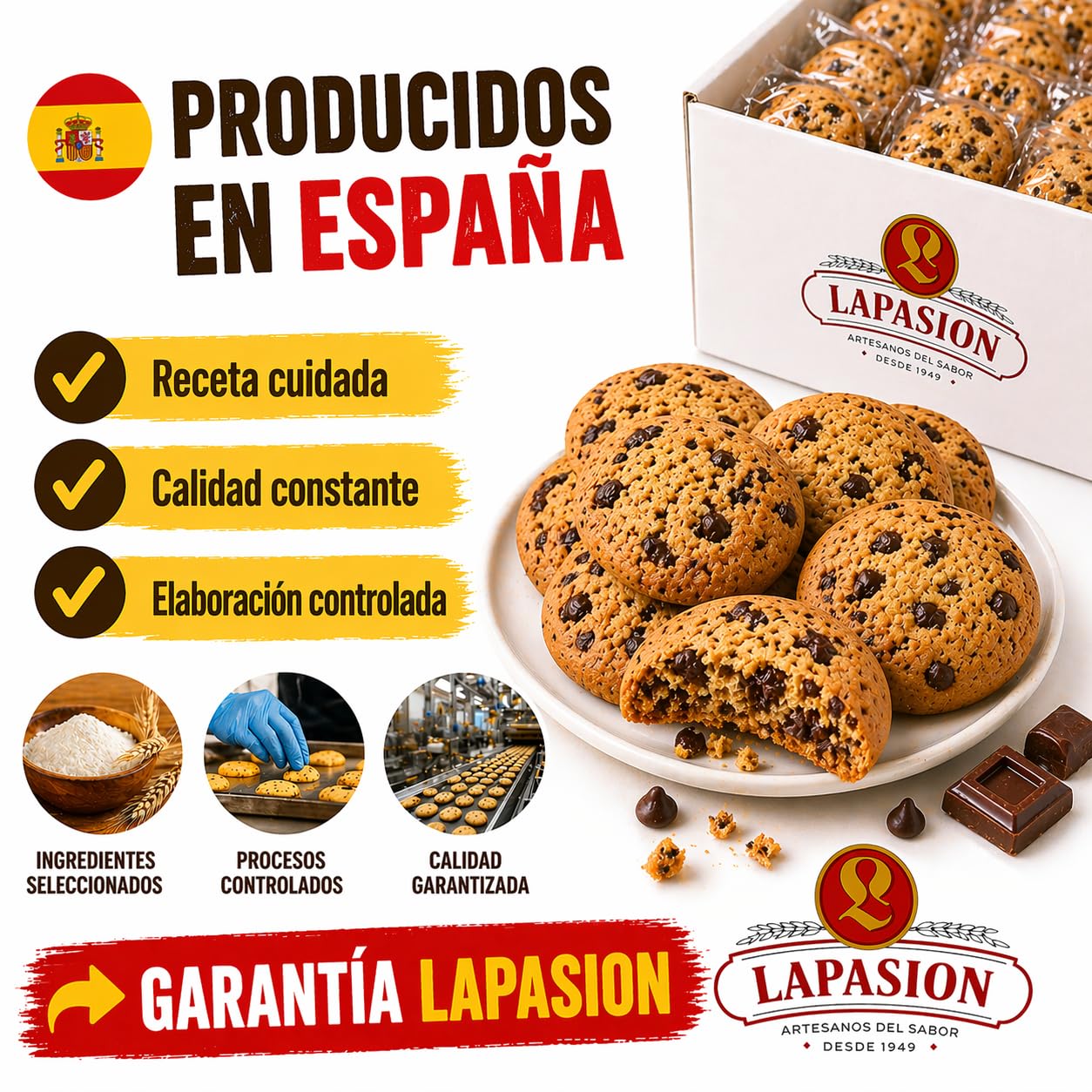 LAPASION - Galletas mini con chips de chocolate | Chispas Chocolate | Galletas individuales | 2kg