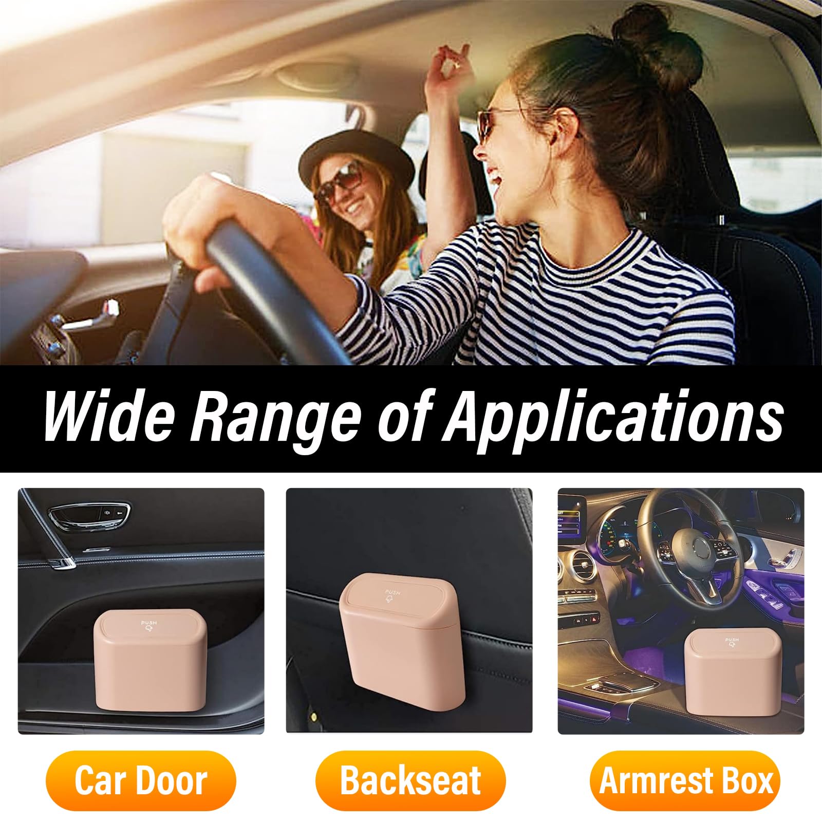 2 Mini Pattumiere Per Auto Con Coperchio Pop-up E 6 Sacchetti: Cestino Portaoggetti Anti-odore, Impermeabile, Per Auto, Ufficio O Scrivania - 3