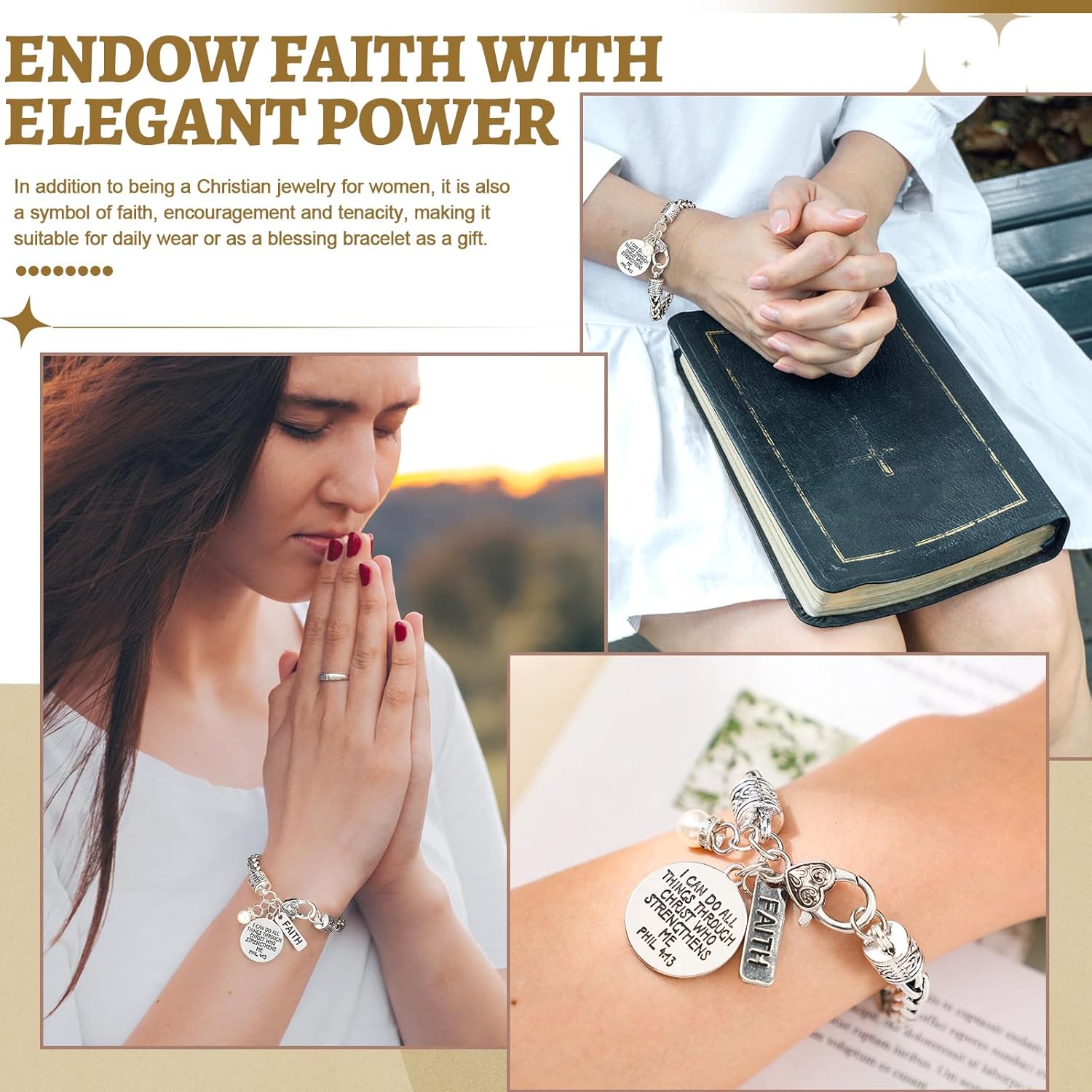 Cunno Religious Bible Verse Bracelets for Women Phil 4: 13 Her Scripture Quotes Bracelet Faith Christian Blassing Jewelry Christmas Birthday Inspirational Gifts for Women Mother Daughter - Image 4