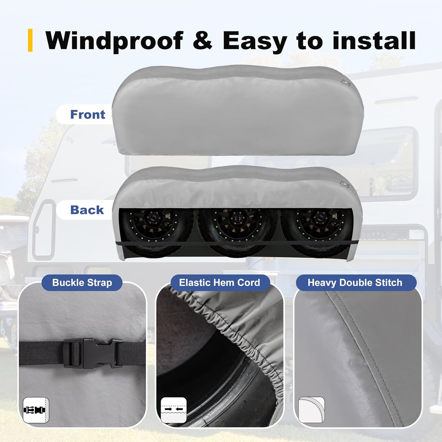 Explore Land Triple Axle Tire Cover - Tough 3 Wheel Protector for RV Trailer Truck SUV Camper Fits Tire Diameters 26-28.75 inches