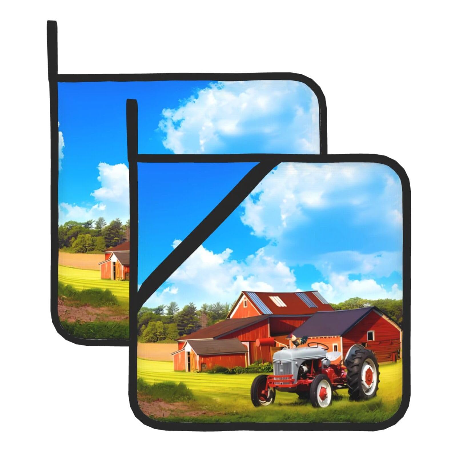 YYHHAOFA Company Farm Tractor Prints Square Hot Pads - Durable Kitchen Covers for Heat Resistance, Waterproof Protection & Easy Cleaning - 2-Pack with Hanging Loops