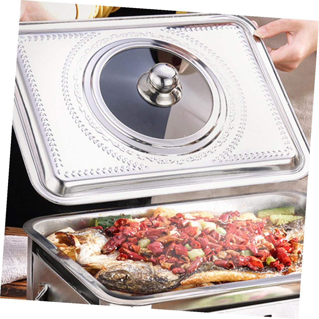 Ipetboom 2 pezzi Coperchio Pentola Rettangolare in Acciaio Inox con Superficie Facile da Pulire e Visibilità per Monitorare la Cottura per Barbecue e Arrostire Compatibile con Diverse