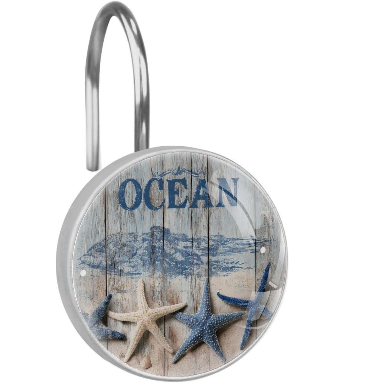 VAPOKF Shower Curtain Hooks, Ocean Starfish Rust Proof Decorative Shower Curtain Rings, Modern Farmhouse Designer Shower Curtain Hangers for Bathroom, 12Pcs