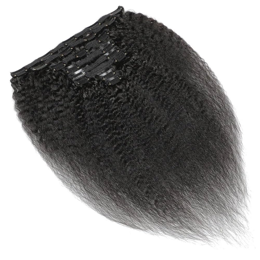 Klips z naturalnych włosów z klipsem, proste, brazylijskie, na całą głowę, grube podwójne długie, 8 sztuk, 120 g, 18 klipsów, naturalny czarny kolor do przedłużania włosów (16 cali)