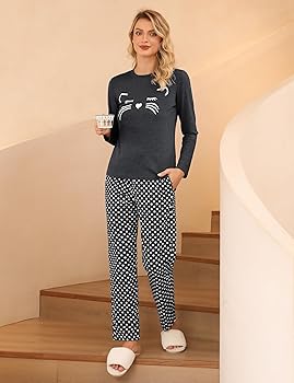 Demegimi Damen Schlafanzug Lang - Winter Pyjama Mit Herzmuster