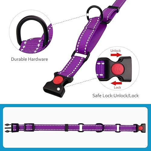 Miniatura 3 de Martingale - Juego de collar y correa para perro, collares Martingala reflectantes para perros pequeños, medianos y grandes (morado y S)