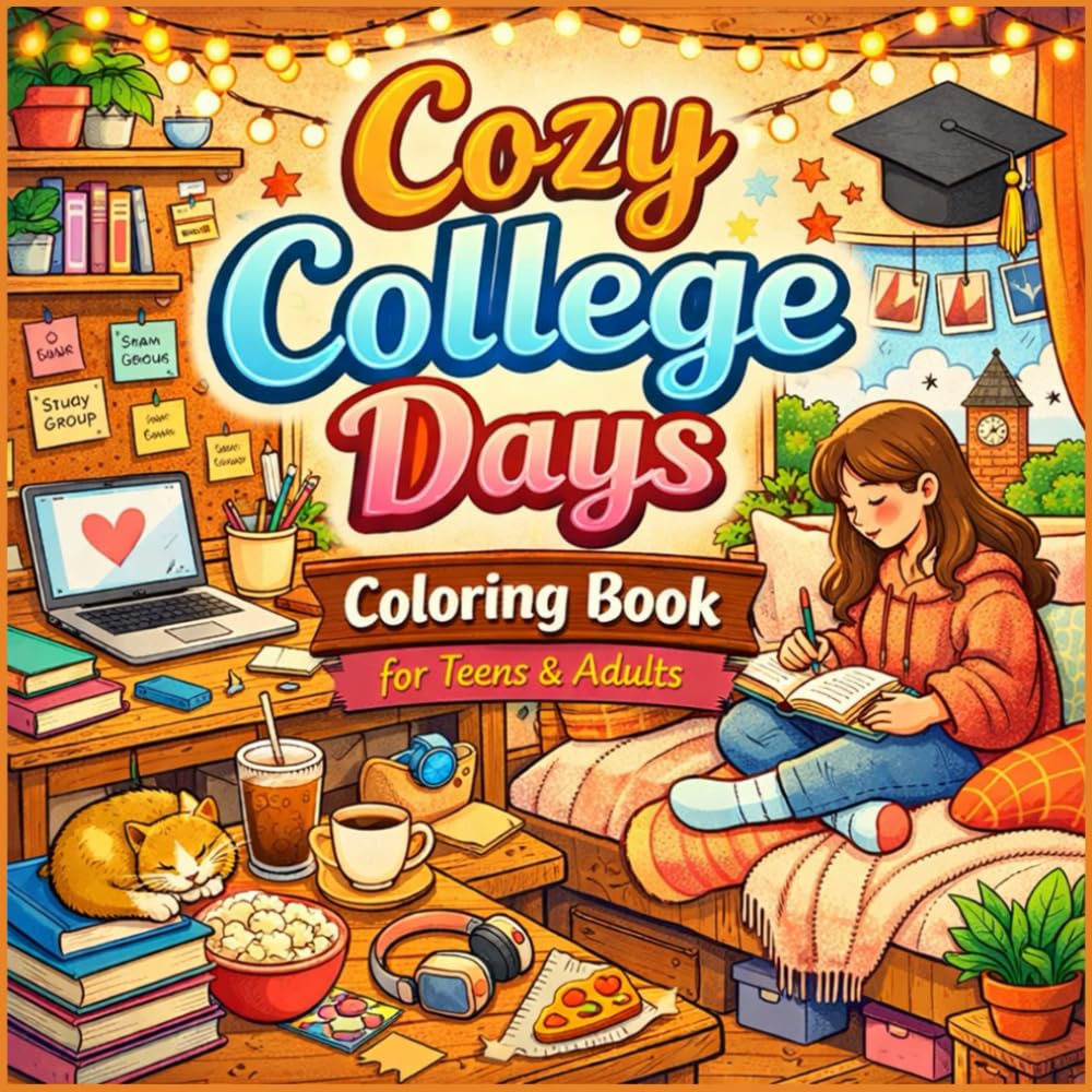 Cozy College Days Coloring Book for Teens & Adults: Relaxing Dorm Life, Study Nights & Campus Café Scenes
