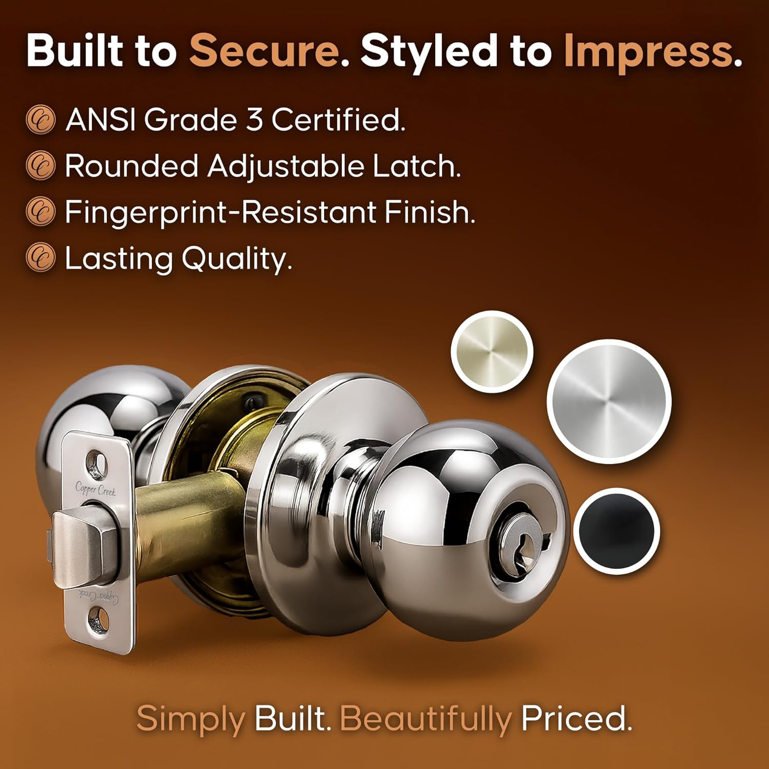 Copper Creek BKDB141PS Ball Door Knob Keyed Alike with Deadbolt Combination, Polished Stainless