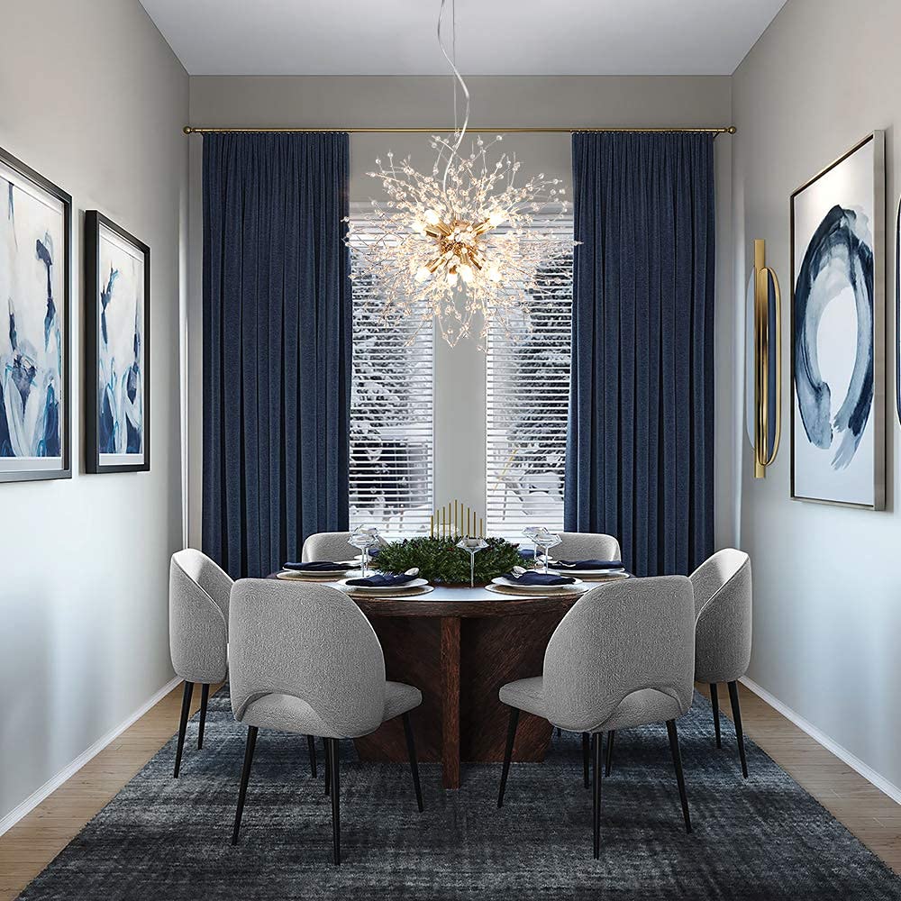LynPon Lustre Salon Doré Moderne Sputnik Or Suspension Luminaire Feu d'artifice Cristal Plafonnier pour Salle à Manger Chambre (8 lumières, diamètre 15,7'')