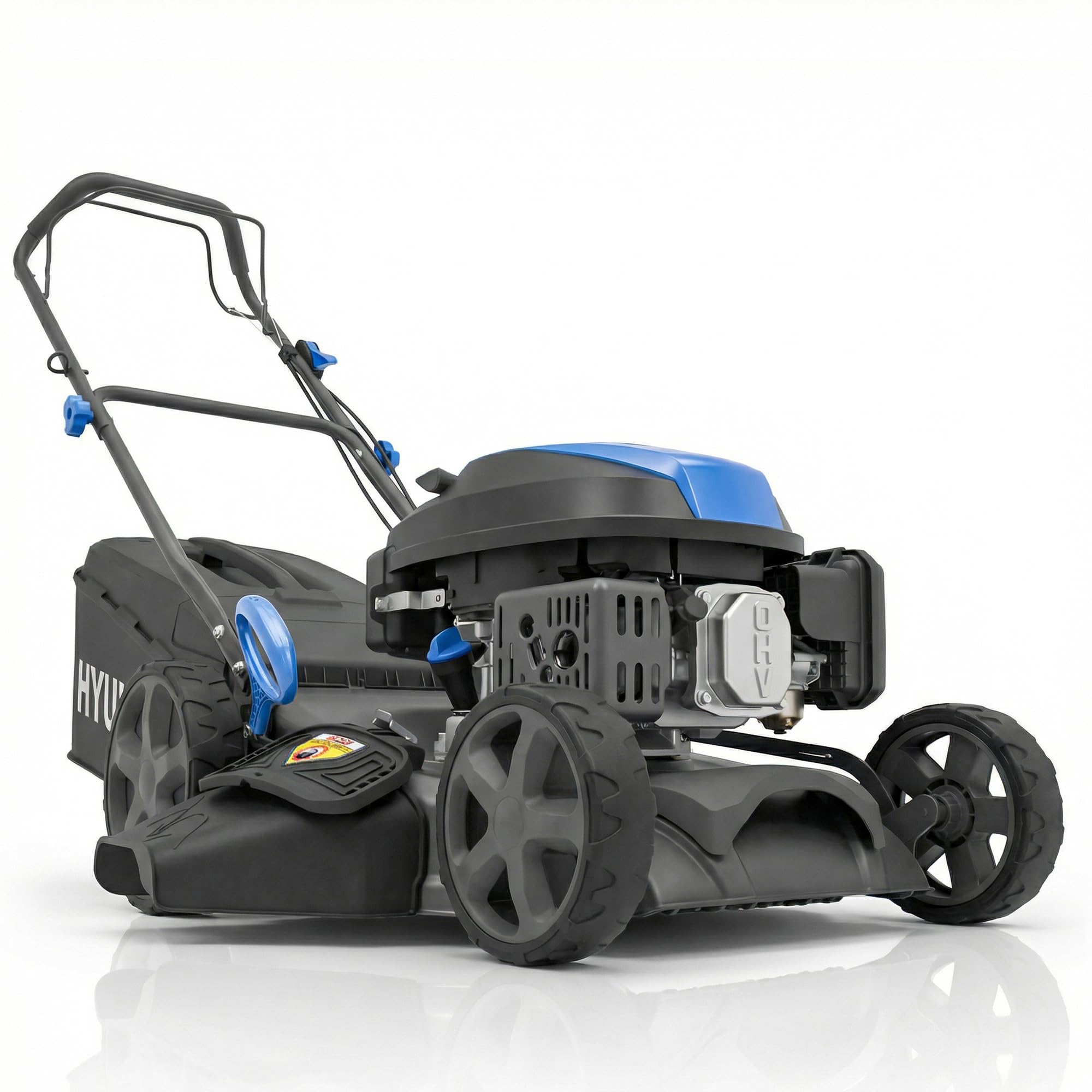 Hyundai 17" / 43cm Self-Propelled Petrol Lawnmower, 139cc 4-Stroke Engine, 4-in-1 Mulching, Rear & Side Discharge, 40L Grass Bag, Steel Deck