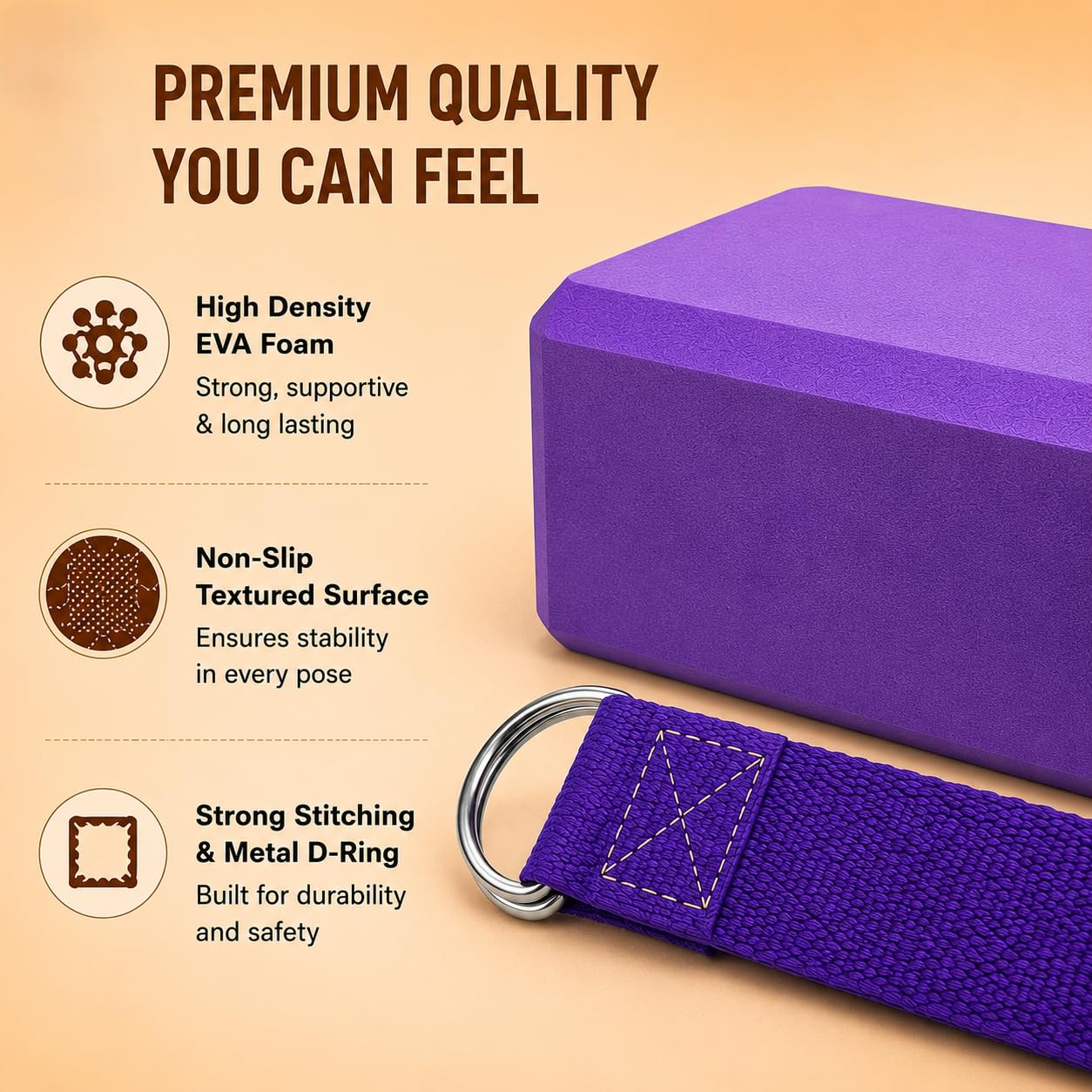 Doltas Yoga Blocks Set - Foam Blocks & Strap -8