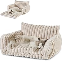 Vista 35 de Hollypet Cama para gatos, mullida, multifuncional, de doble capa, suave para mascotas, sofá ortopédico para gatos y perros pequeños, color rosa