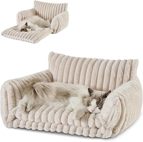 Miniatura 35 de Hollypet Cama para gatos, mullida, multifuncional, de doble capa, suave para mascotas, sofá ortopédico para gatos y perros pequeños, color rosa (21