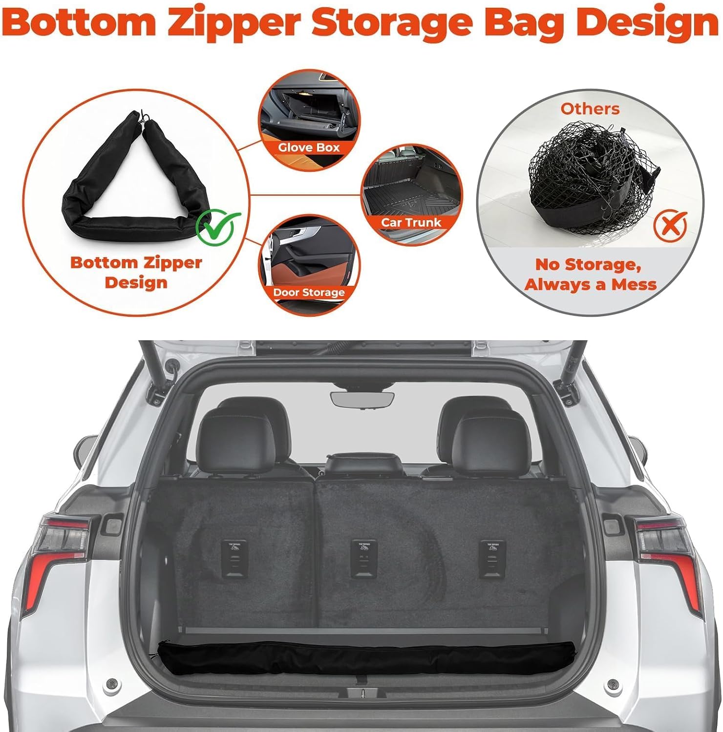 3-Layer Cargo Net for Jeep Grand Cherokee L (3-Row) 2021-2026, Zoned Storage Trunk Net with Foldable Zippered Bottom Bag, Heavy-Duty Cargo Organizer Netting for Camping, Trips & Everyday Use
