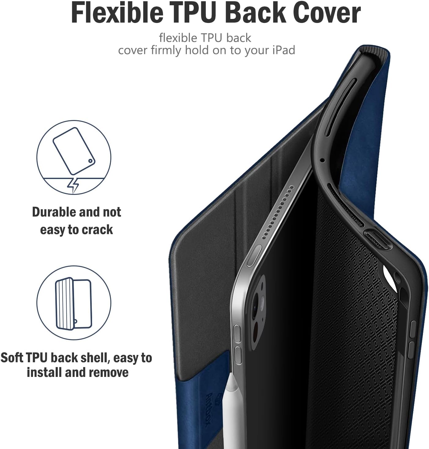 Antbox for iPad Pro 13 Inch Case M5 2025/M4 2024, Built-in Pencil Holder, Supports Pencil Pro/(USB-C), Auto Sleep/Wake, PU Leather (Blue) - Image 9