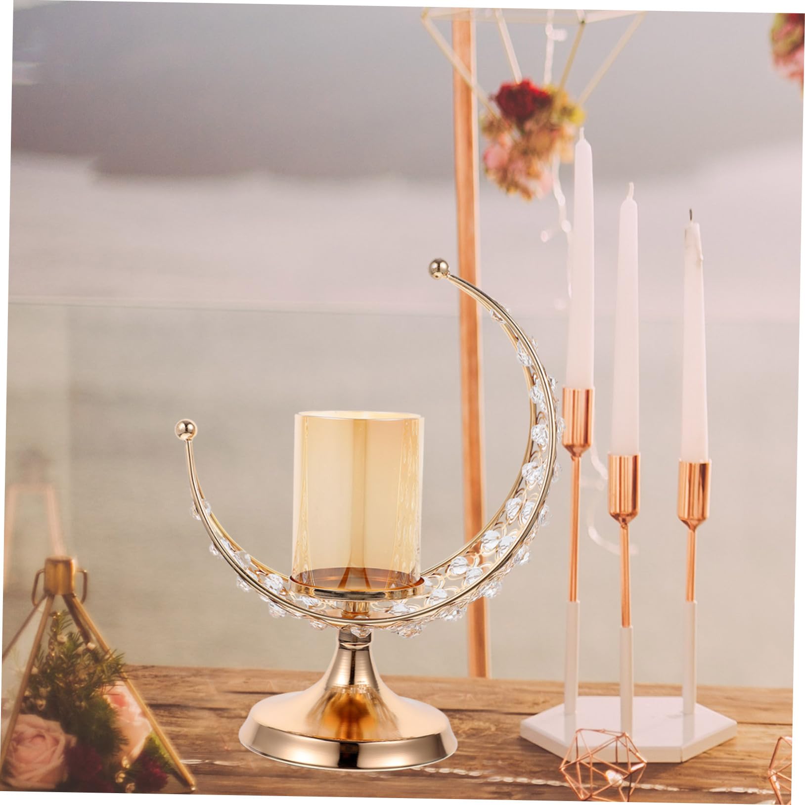 Candelabro Retro Dorado de Hierro en Forma de Luna