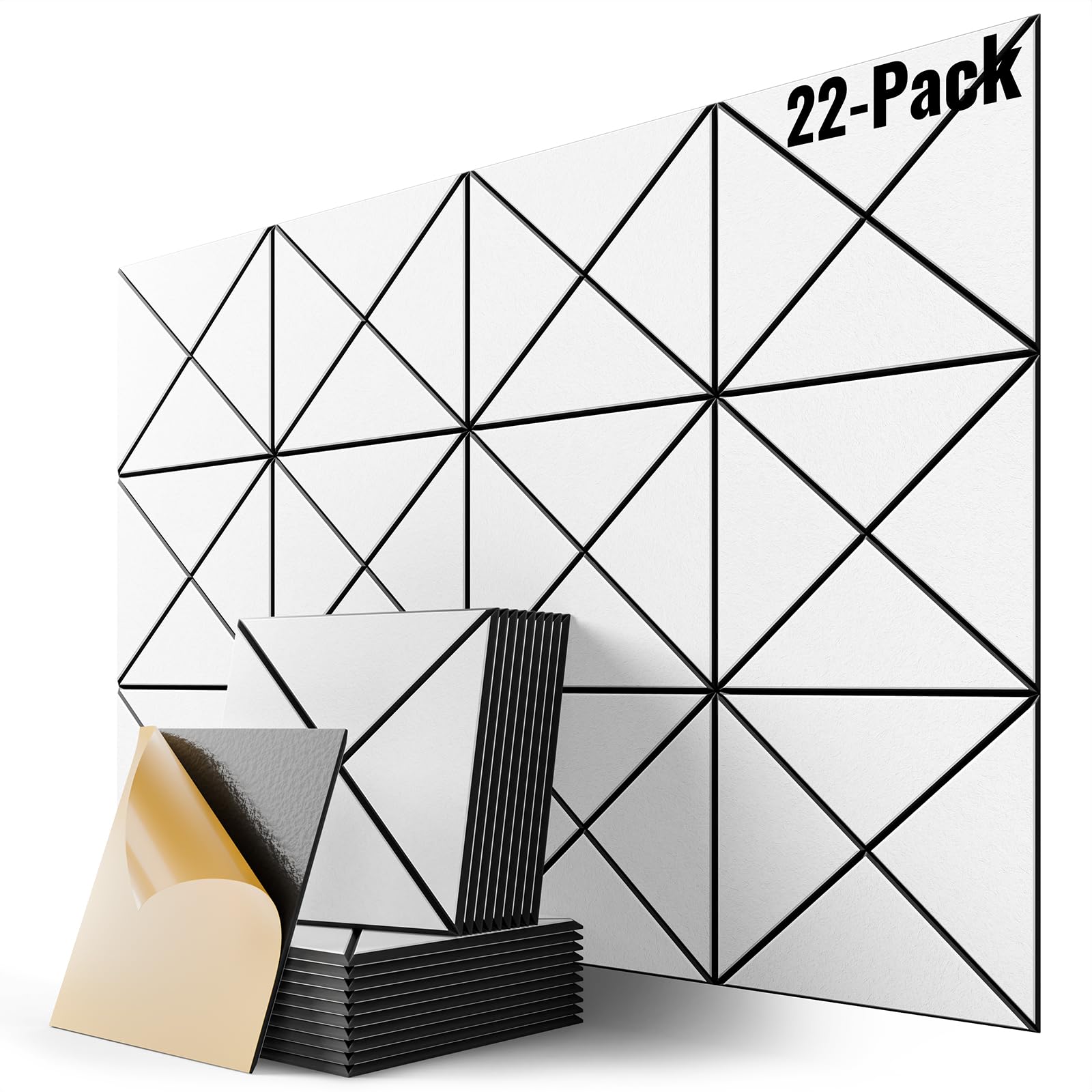 22 Pack X-Line Design Acoustic Panels, 12" X 12" X 0.4" Self-Adhesive Sound Proof Foam Panels for Walls, Soundproof Wall Panels for Home &amp; Office (White on Black)