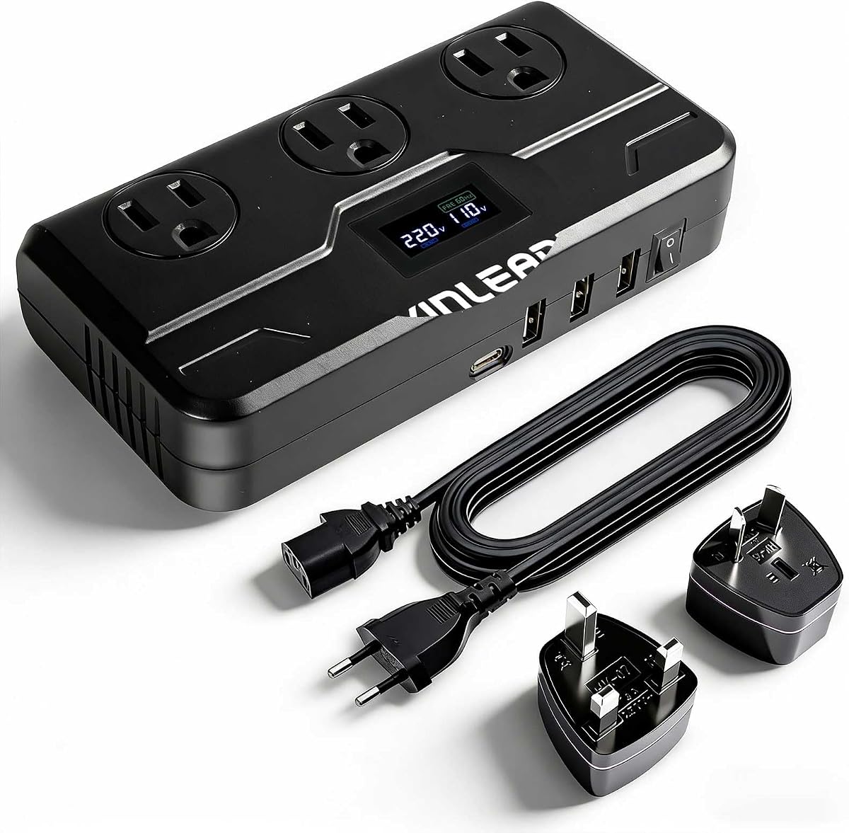 220V to 110V Voltage Converter US to Europe Travel Adapter | for Hair Straightener/Curling Iron Step Down Transformer with USB-C (20W PD) Charging and UK/AU/EU Worldwide Plug Adapter