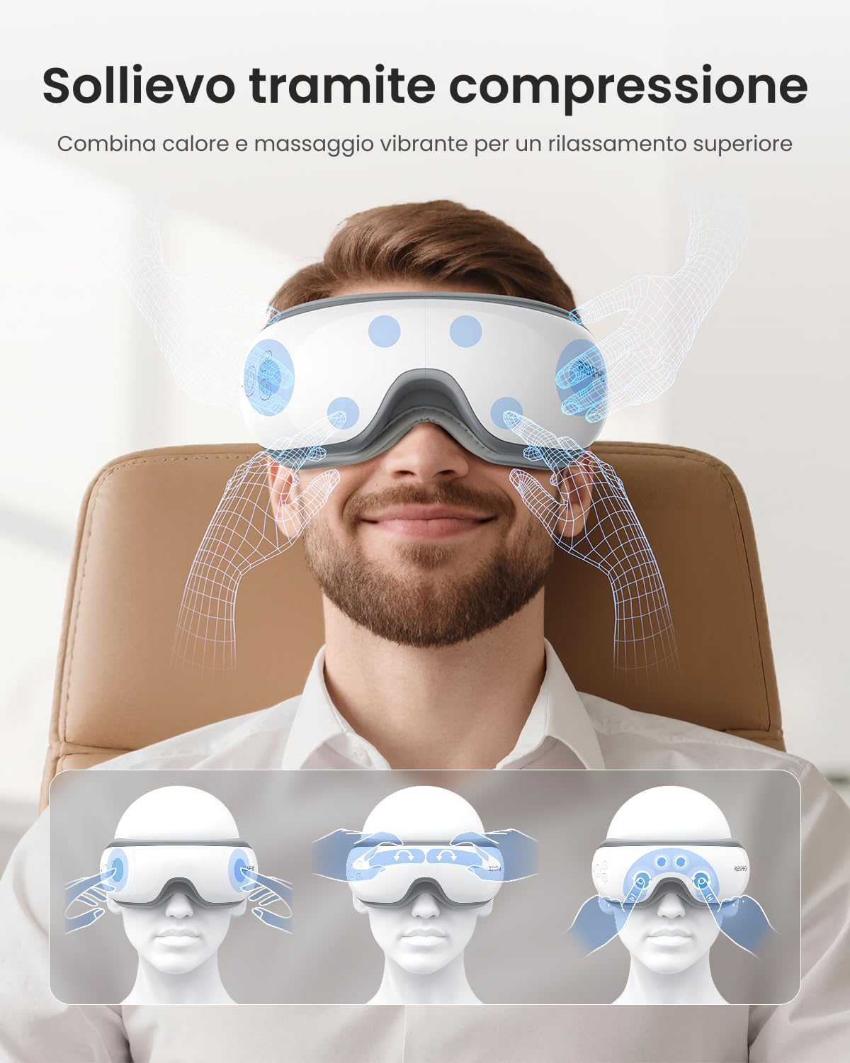 RENPHO Eyeris 1- Masajeador de ojos con calor, Música Bluetooth, Masaje vibratorio,Plegable masajeador ocular para aliviar la tensión ocular Ojos secos Mejorar el sueño, Regalos Originales para Mujer