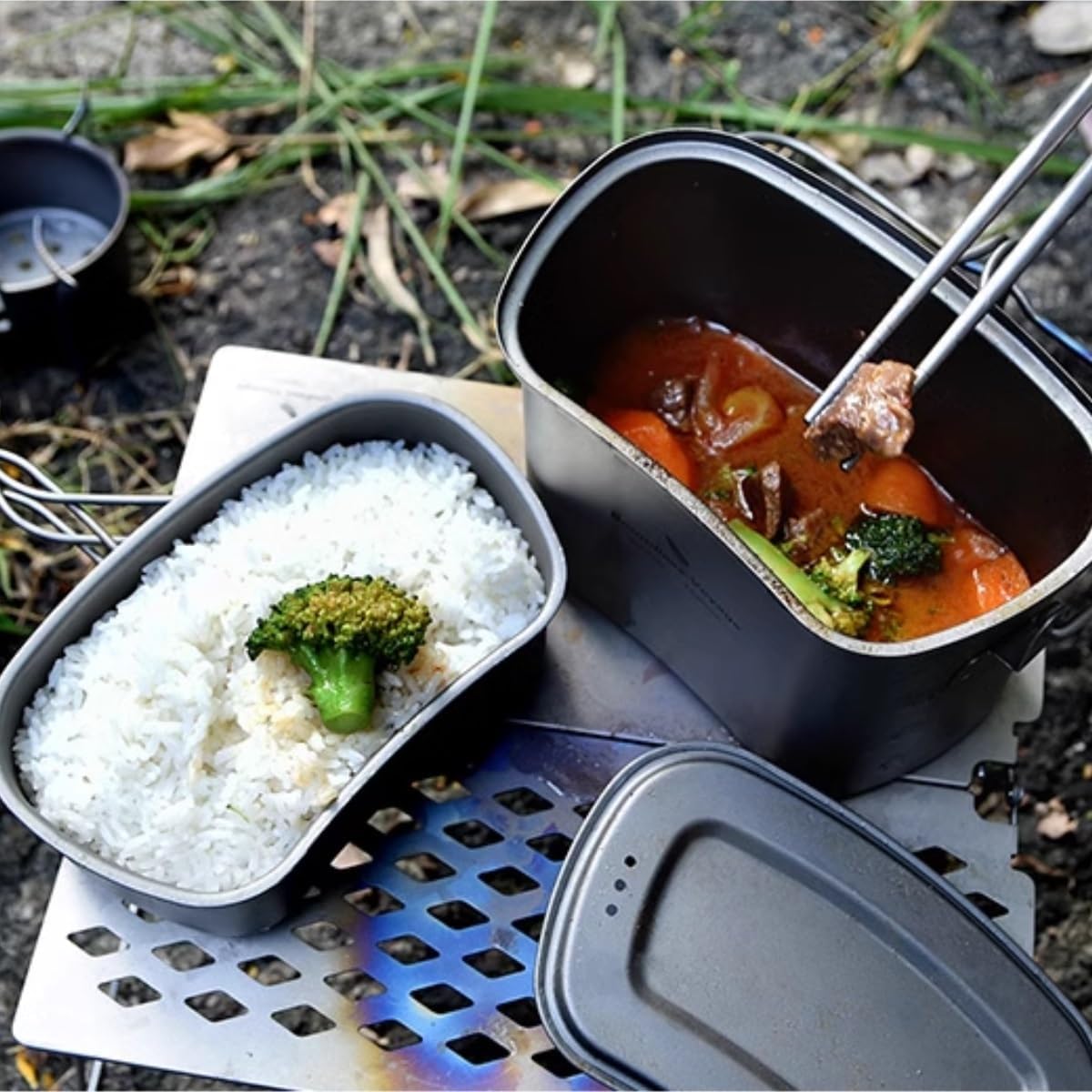 Camping Kitchen Utensil Outdoor Lightweight Folding Handle Cooker Pot Camping Steamer Lunch Box Frying Pan for Outdoor Cooking