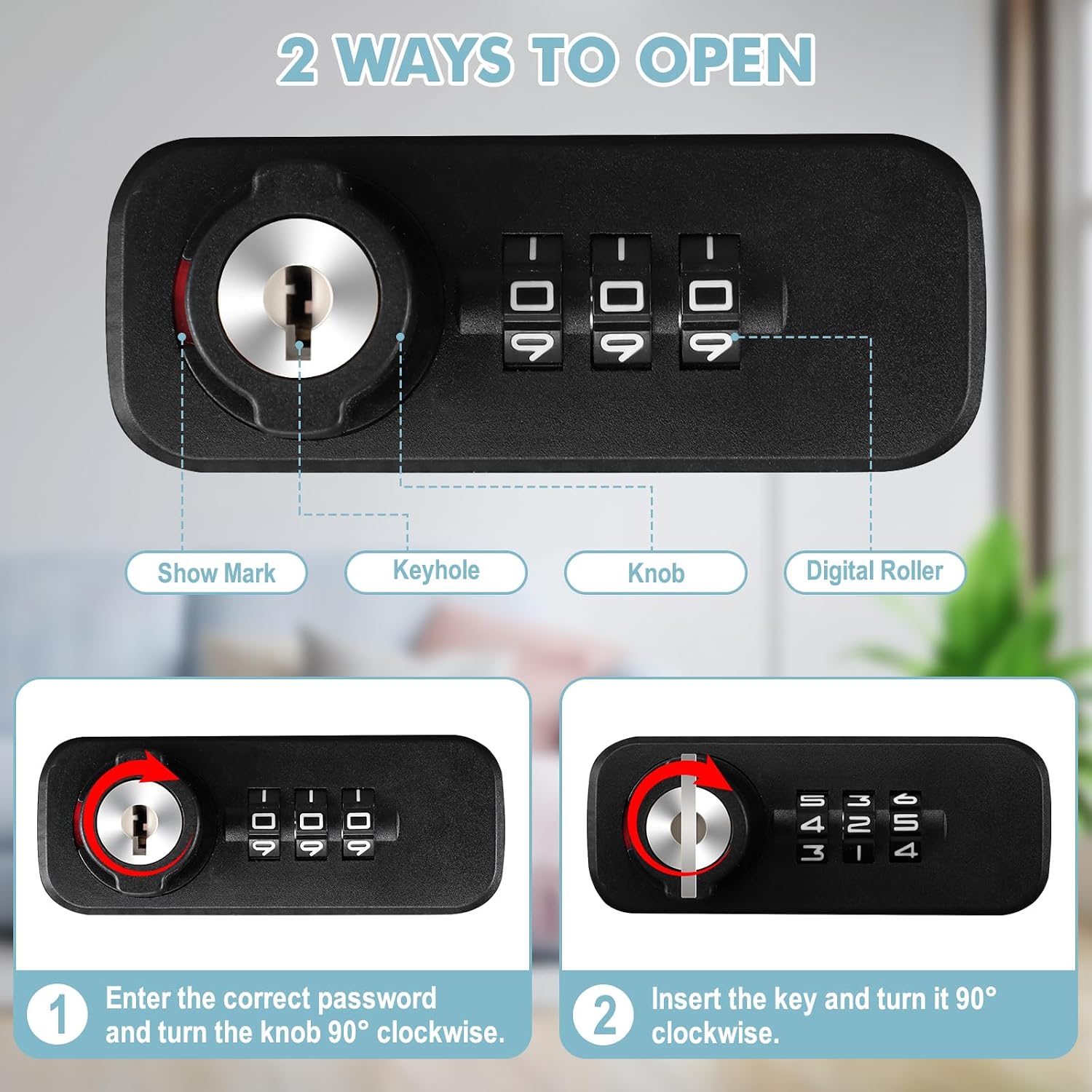 KYODOLED Fireproof Lock Box for Documents, Dual Combination and Key Lock Security with Carrying Handle, Metal Strong Safe Box to Keep Personal Items,Documents, Exterior 12.6" x 8.3" x 3.58", Black image 3