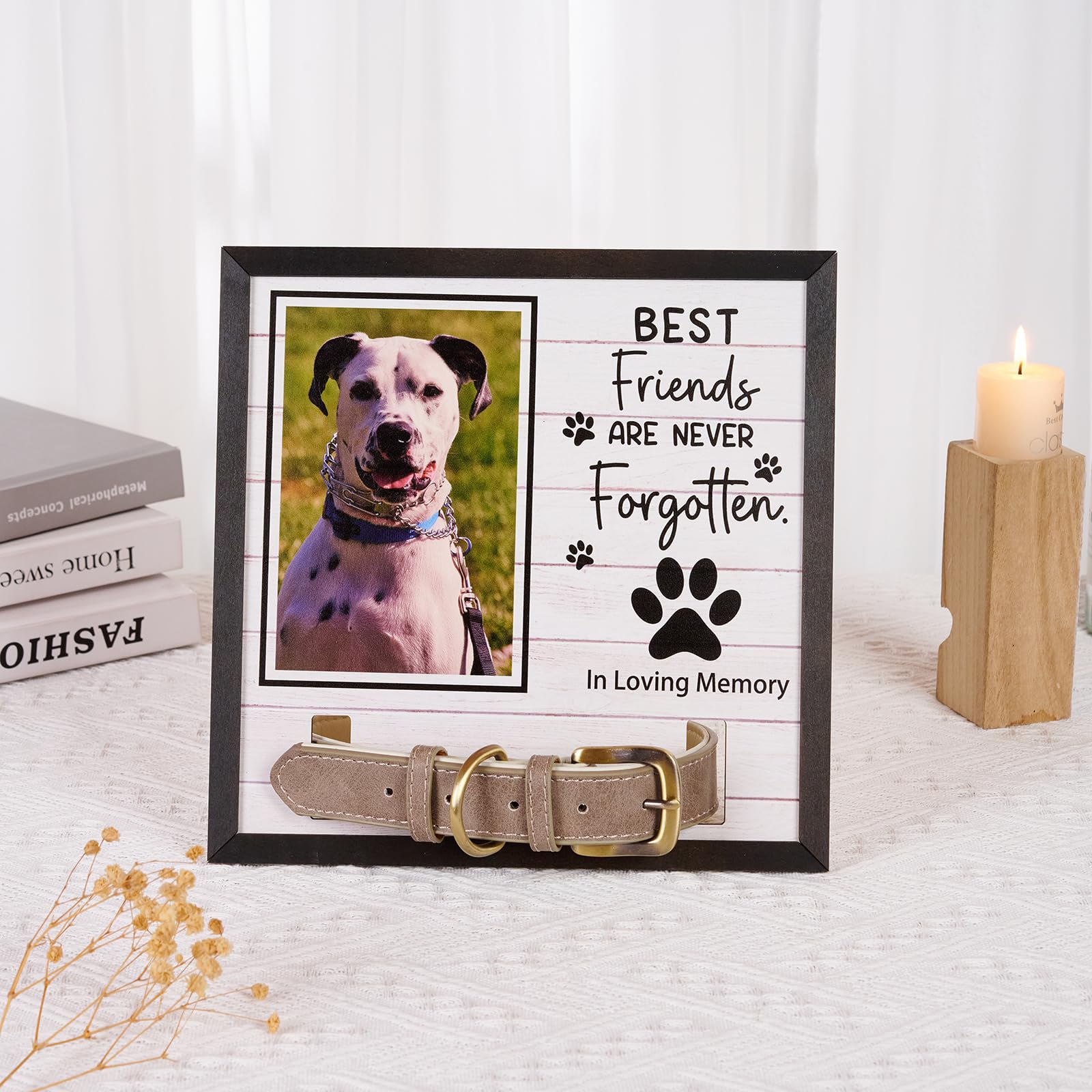 GUANKE Dog Memorial Gifts, 4X6 Wood Pet Memorial Picture Frame, Dog Cat Photo Frame, with Collar Holder Dog Cat Photo Frame