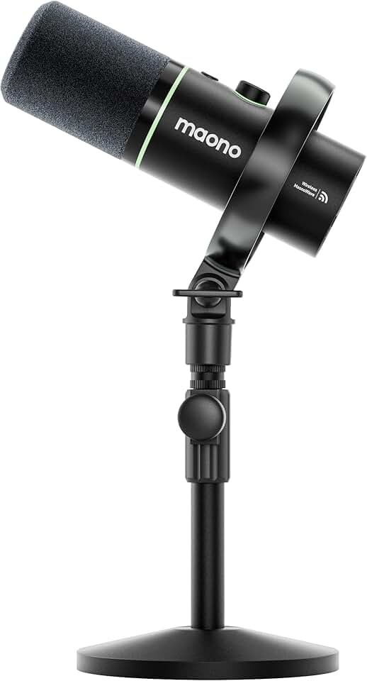 MAONO PD200W Hybrid Wireless Podcast Microphone for PC, Dynamic XLR USB Mic with Desktop Stand, Software, Noise Cancellation, for Vocal Recording, Streaming, Content Creation, Home Studio, Voiceover