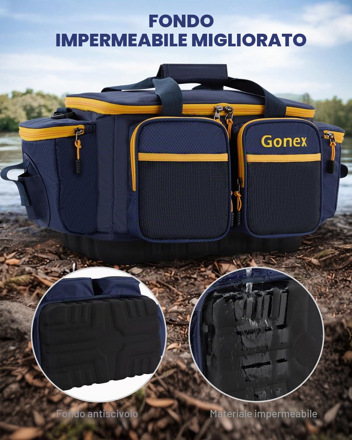 Gonex Borsa per Attrezzatura da Pesca Poliestere Resistente All'acqua con Tracolla Imbottita e Base Antiscivolo Adatta per Scatola per Attrezzatura 3700, Blu