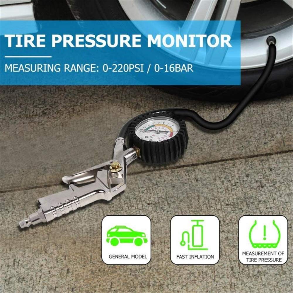 Manometr do opon o dużej wytrzymałości – 0–220 PSI, samochody osobowe, ciężarówki, motocykle, quady do pojazdów kempingowych, traktory trawnikowe, rowery itp.