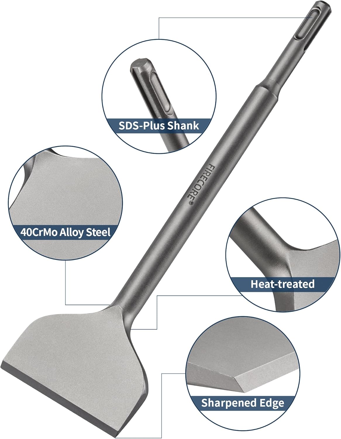 Firecore 2Pcs SDS Plus Chisel 3-inch Wide Cranked Angled Bent Tile Removal Chisel Tool (3”X10”) FS18310