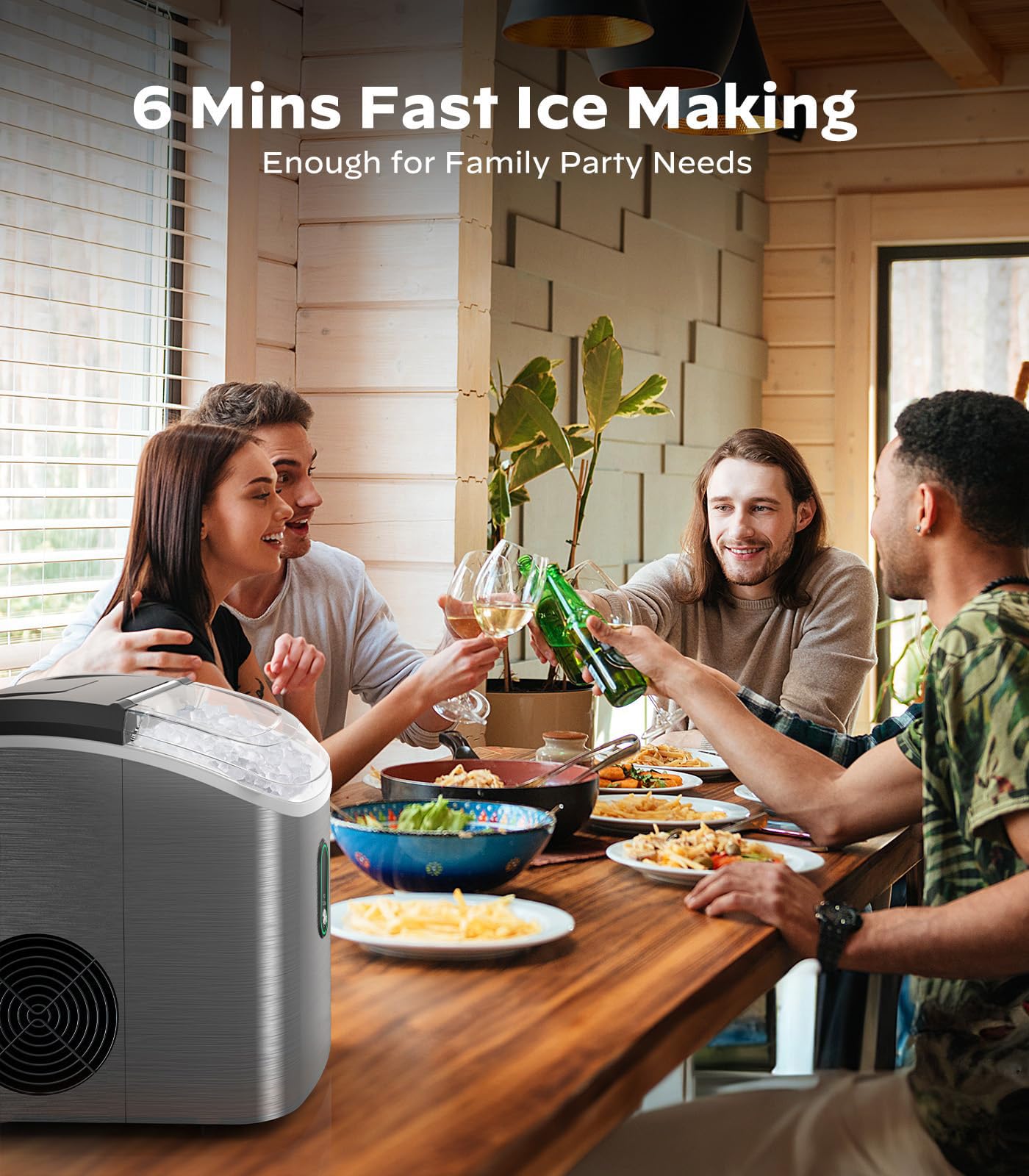 Marsail Countertop Nugget Ice Maker With Self-Cleaning & Removable Lid, 33lbs/24h Chewable Pellet Ice Machine For Home/Kitchen/Office, Stainless Steel on Fridge.com - View 2