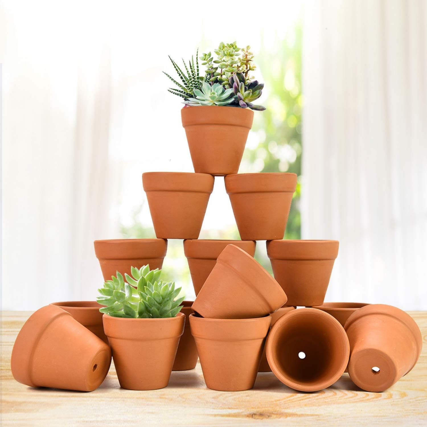 June Fox 48 PCS Small Terracotta Pots, 2" Mini Clay Pots, Flower Pots Succulent Nursery Pots with Drainage Holes for Indoor/Outdoor Plants/Crafts/Wedding Favor